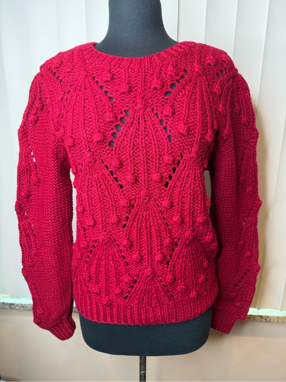 Robert Scott Vintage Wool Red Knit Sweater Classic Cable & Bobble Design SZ Med